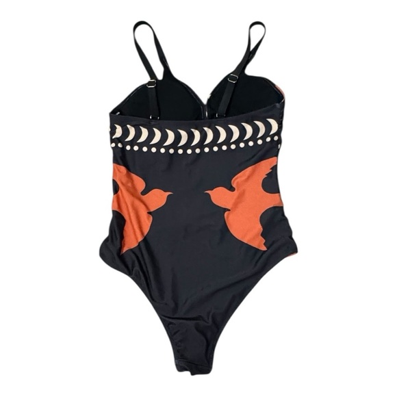 COMMENSE Bird‎ Print Cutout One Piece Swimsuit Black Orange Sz L M Blogger Fave - Picture 11 of 16